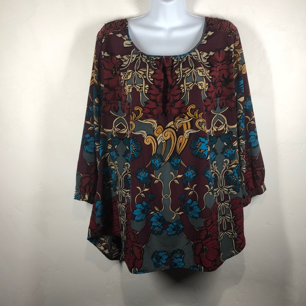 Lane Bryant red floral blouse size 16